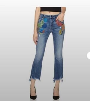 Hale Luna Embroidered 70s-Style boho Retro Frayed Hem Jeans size 29